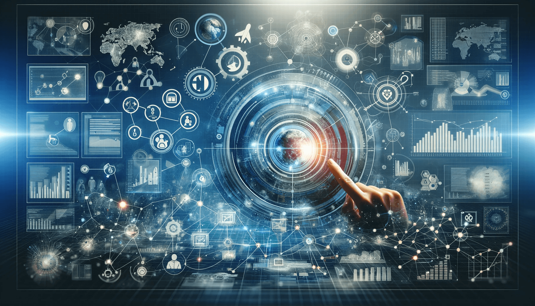 business process analysis, featuring digital graphs, flowcharts, and various analytical elements that convey a high-tech and precise approach to business workflow optimization